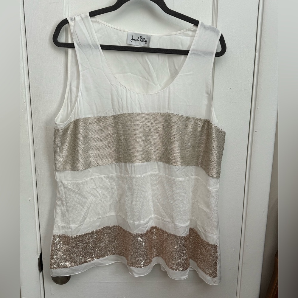 Joseph Ribkoff White Sequin Stripe Tank